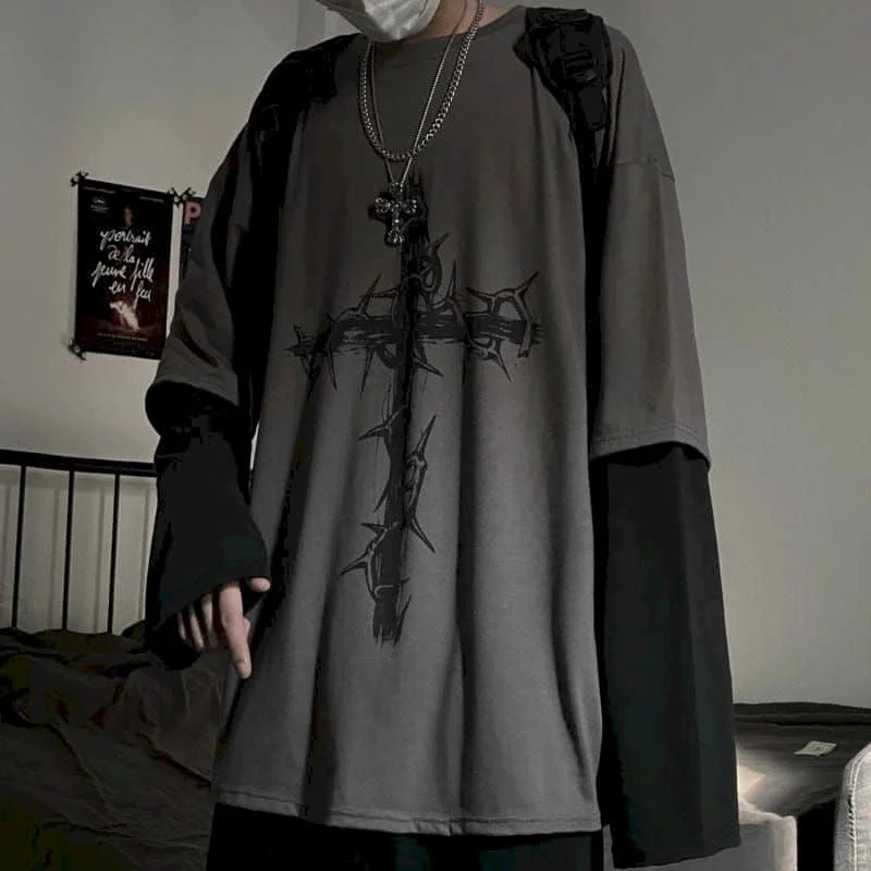 T Shirt for Men Y2K Vintage Long Sleeved T-shirt Men Clothes