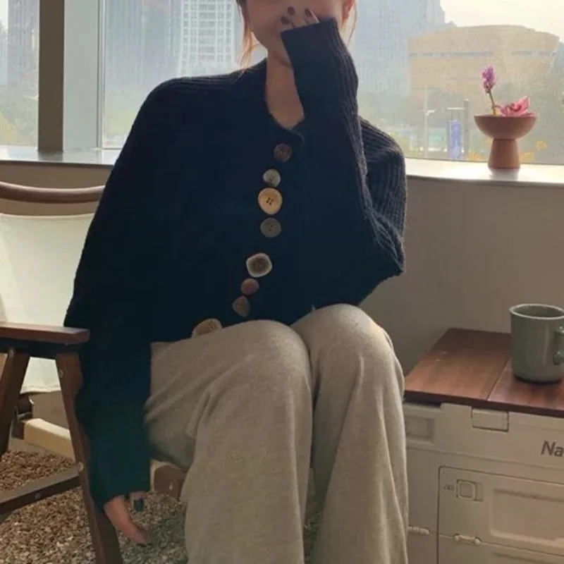 Half High Collar Office Lady Autumn Winter Solid Color Women's Pullover Sweater Knitted Long Sleeve Button Up All-match Tops 2