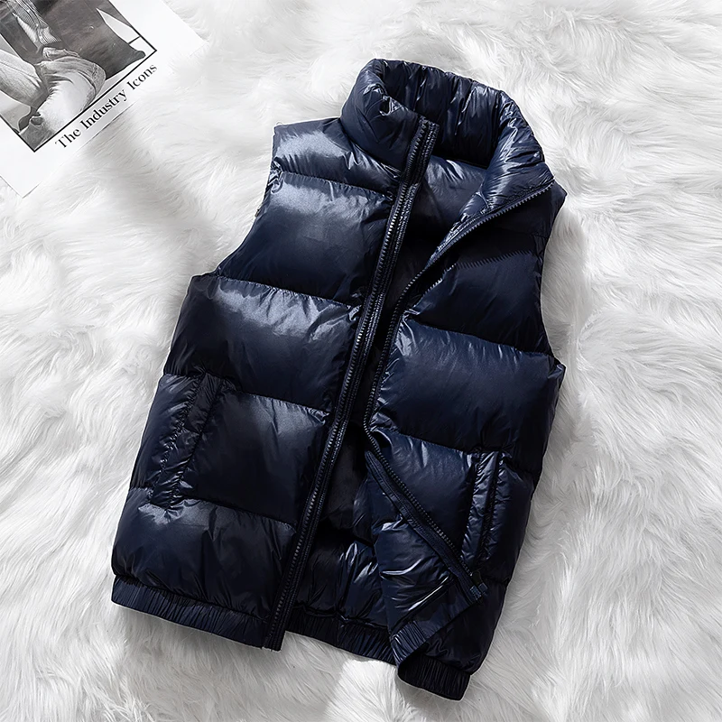 Vest Winter Hooded Glossy Cotton Vest Casual Waistcoat Men's Sleeveless Jacket Warm Overcoats Zipper Solid Color Mens Warm Vests 3