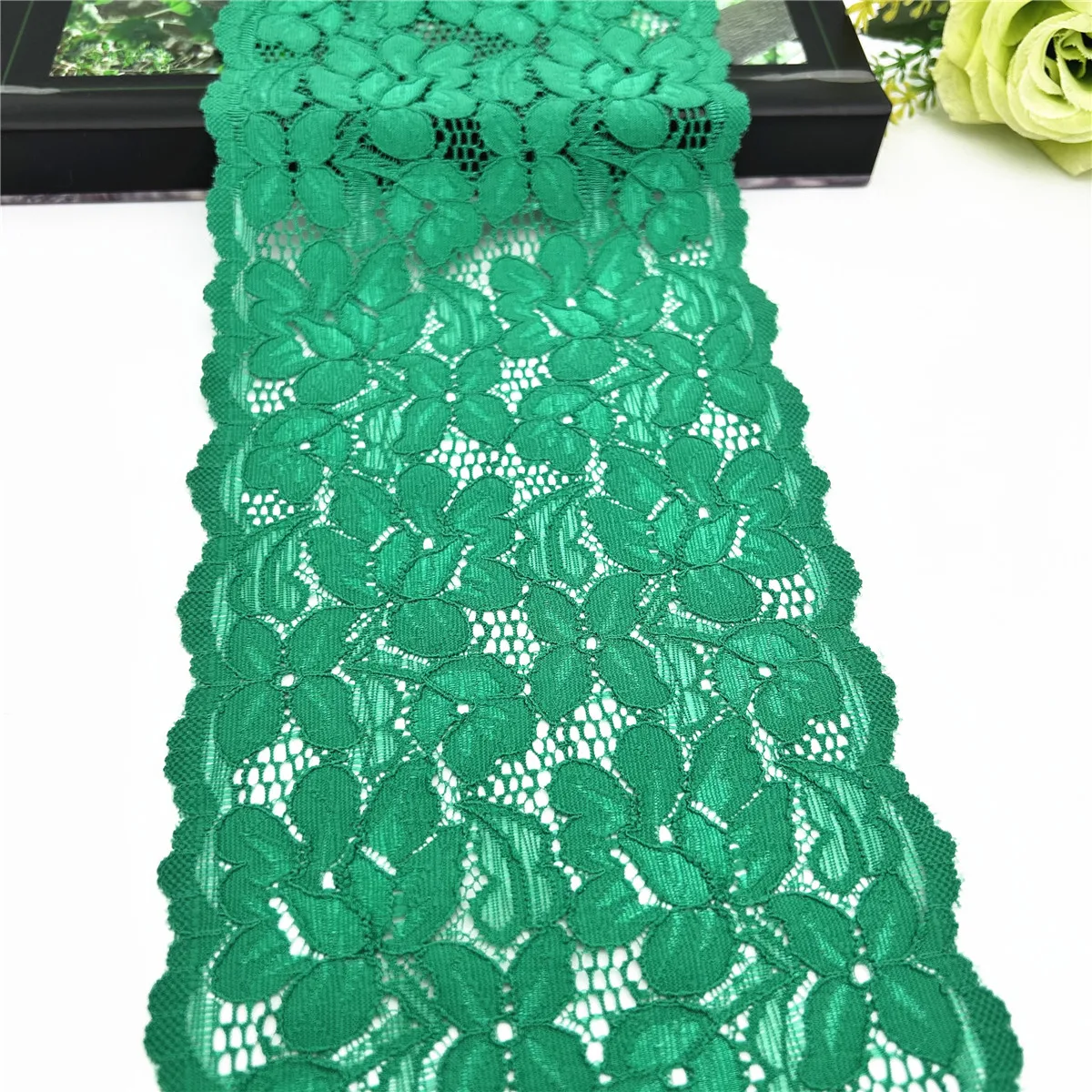 5y/lot Width 14cm Green Stretch Lace Trim 4
