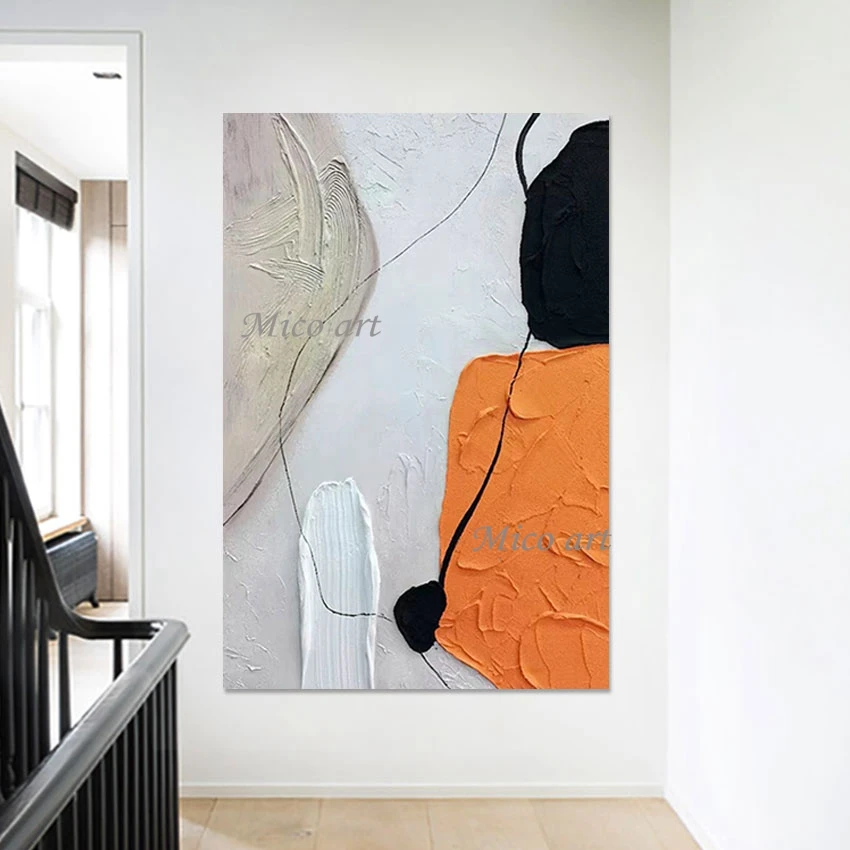 

Абстрактная Картина на холсте, Художественная масляная картина без рамки, толстая акриловая текстура, белый и оранжевый цвет, ручной рисунок на стене