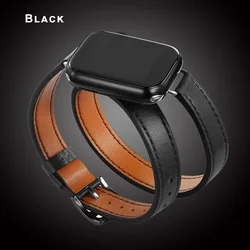 Elegant Double Tour Leather Strap - 38mm 40mm 41mm (Black)