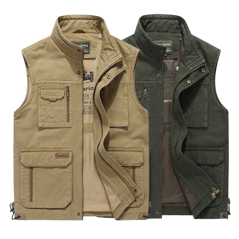 Autumn Mens Vests Sleeveless Tactical Photographer Jacket Cotton Casual Multi Pocket Vest Male Waistcoat Coat Plus Big Size
