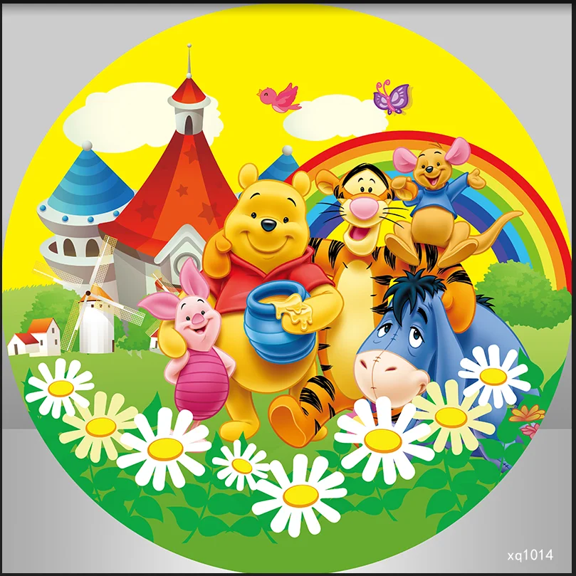 

Disney Winnie the Pooh Party Background Decors Round Customized Backdrop Children's Birthday Decoration Wedding Banner