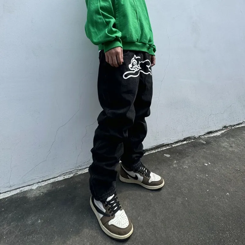 2024 Cyber Y2K Fashion Flying Dog Printed Baggy New Jeans Pants For Men Designer Clothes Luxury Kanye Straight Cowboy Trousers 4