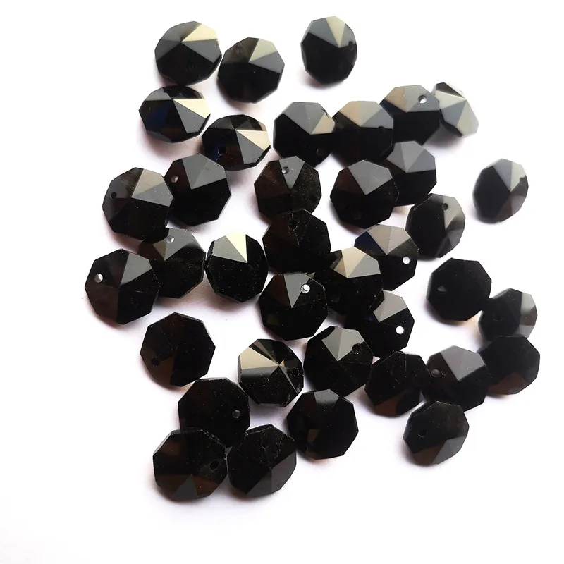 

Top Quality Black 14mm 100pcs Crystal Glass Chandelier Beads, Crystal Octagon Stones In One Hole, Wedding Decoration Accessories