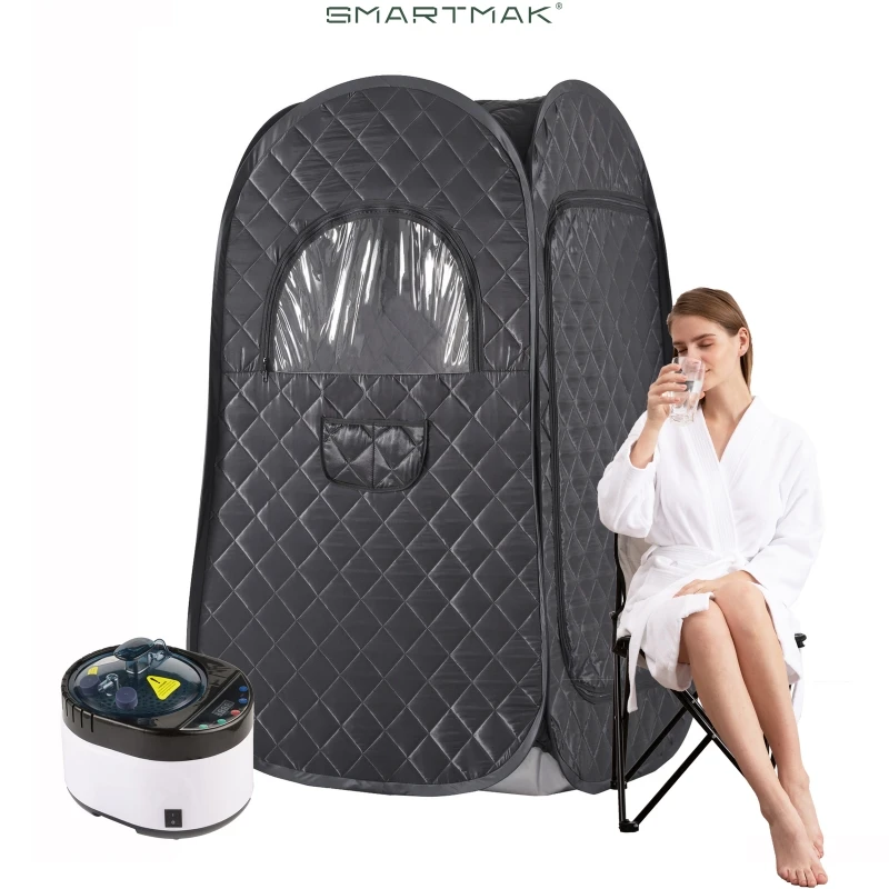 ซาวน่าขนาดใหญ่ ซาวน่าไอน้ําแบบพกพา สปาที่บ้านส่วนตัวพร้อมเครื่องกําเนิดไอน้ําขนาดใหญ่ 4 ลิตร รีโมทคอนโทรลและเก้าอี้ 16 ระดับ 1