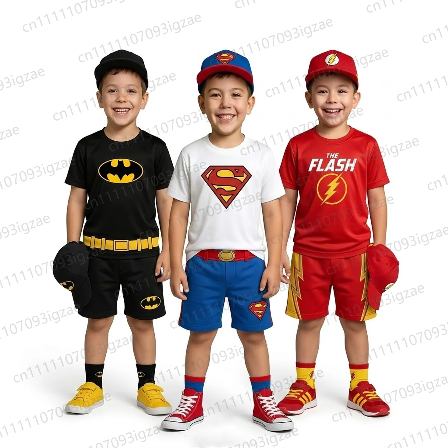 2026 Neues Lässiges Sommer-Outfit-Set für Jungen mit DC-Superhelden-Grafik (Batman, Superman, Flash) Kurzarm-T-Shirt und Shorts