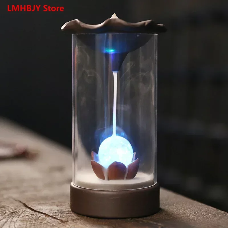 

LMHBJY Purple Sand Backflow Incense Stove Decoration Lotus Windshield LED Lamp Aromatherapy Stove Home Decoration