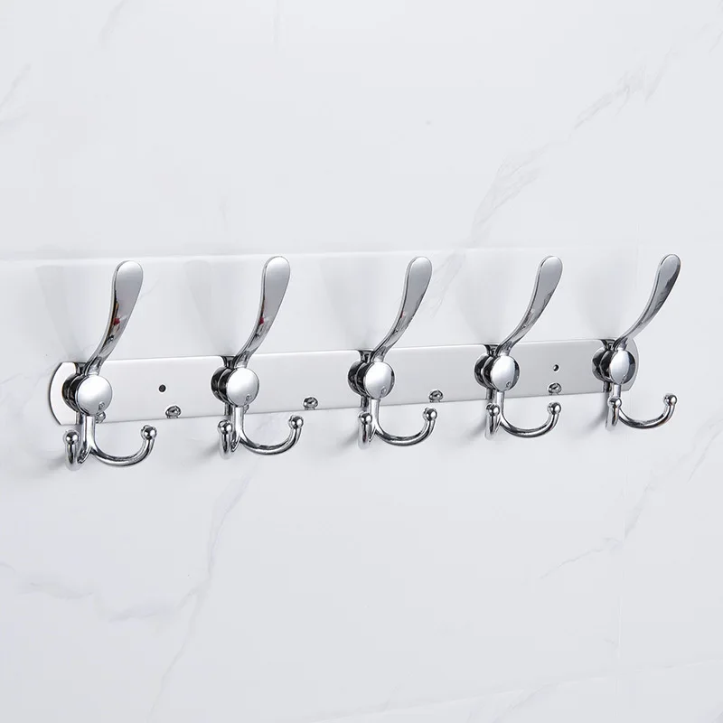 Stainless Steel Wall-mounted Bathroom Hook Rack Towel Clothes Coat Hat Holder Hallway Bedroom Kitchen Storage Rack 5 Hooks