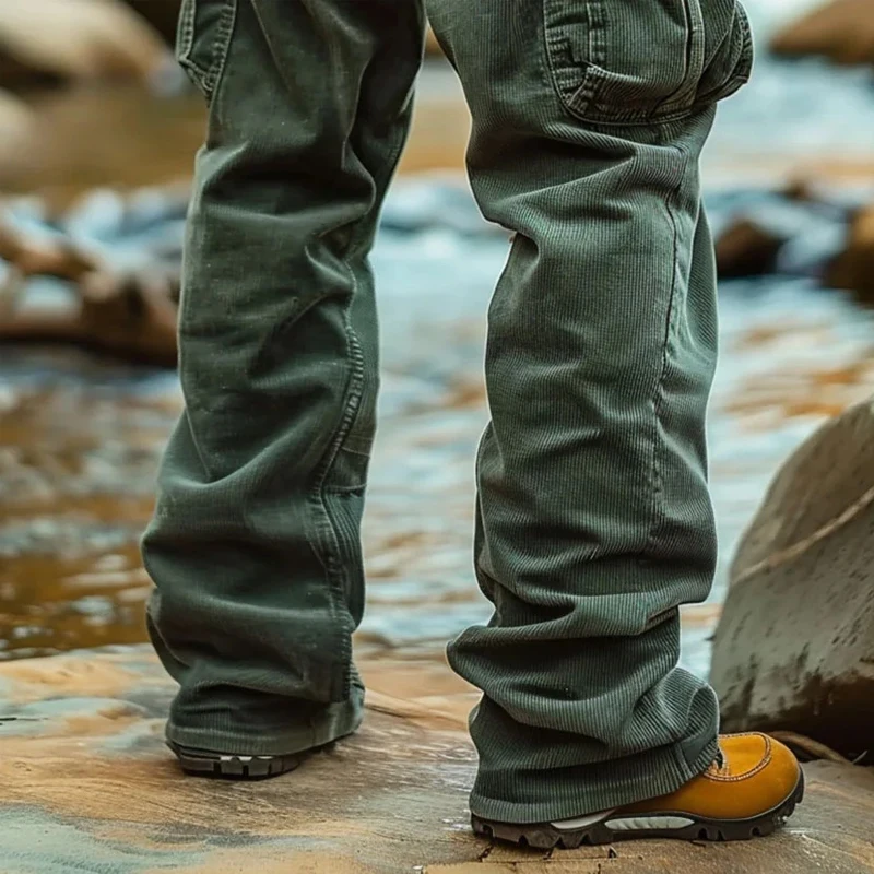 Pantaloni di velluto a coste patchwork vintage streetwear pantaloni cargo dritti larghi alla moda da uomo per uomo 2024 pantaloni casual autunno inverno 5