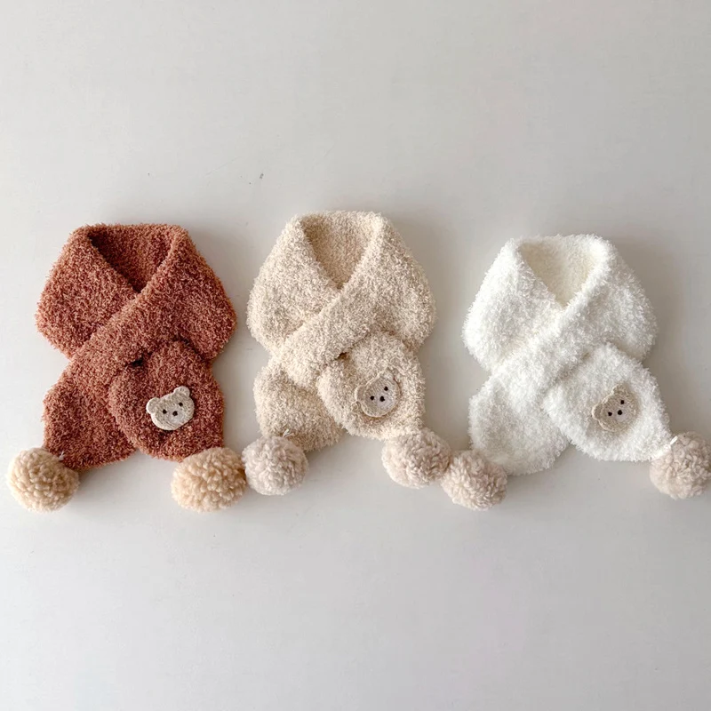 New Autumn Winter Children Cute Cartoon Bear Outdoor Warm Scarf Newborn Neckerchief Thicken Baby Boy Girls Soft Scarves for Kids baby scarf,wool scarf
