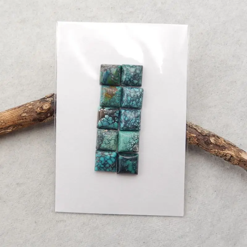Semiprecious Jewelry 10Pcs Natural Stone Turquoise Square Cabochons Flatback 7x3mm 3g