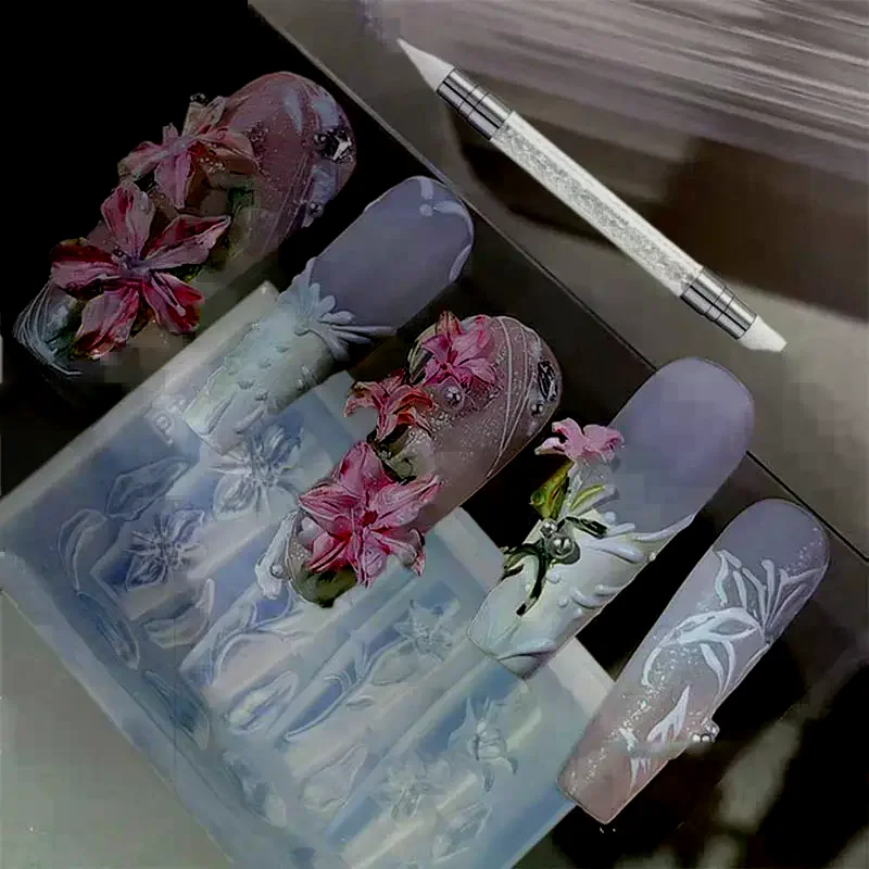 2/3Pcs 3D Hawaii Hibiscus Flowers Nail Art Mold Floral Petal Ballet Bows Design Resin Mold Nail Carving Template DIY Accessories