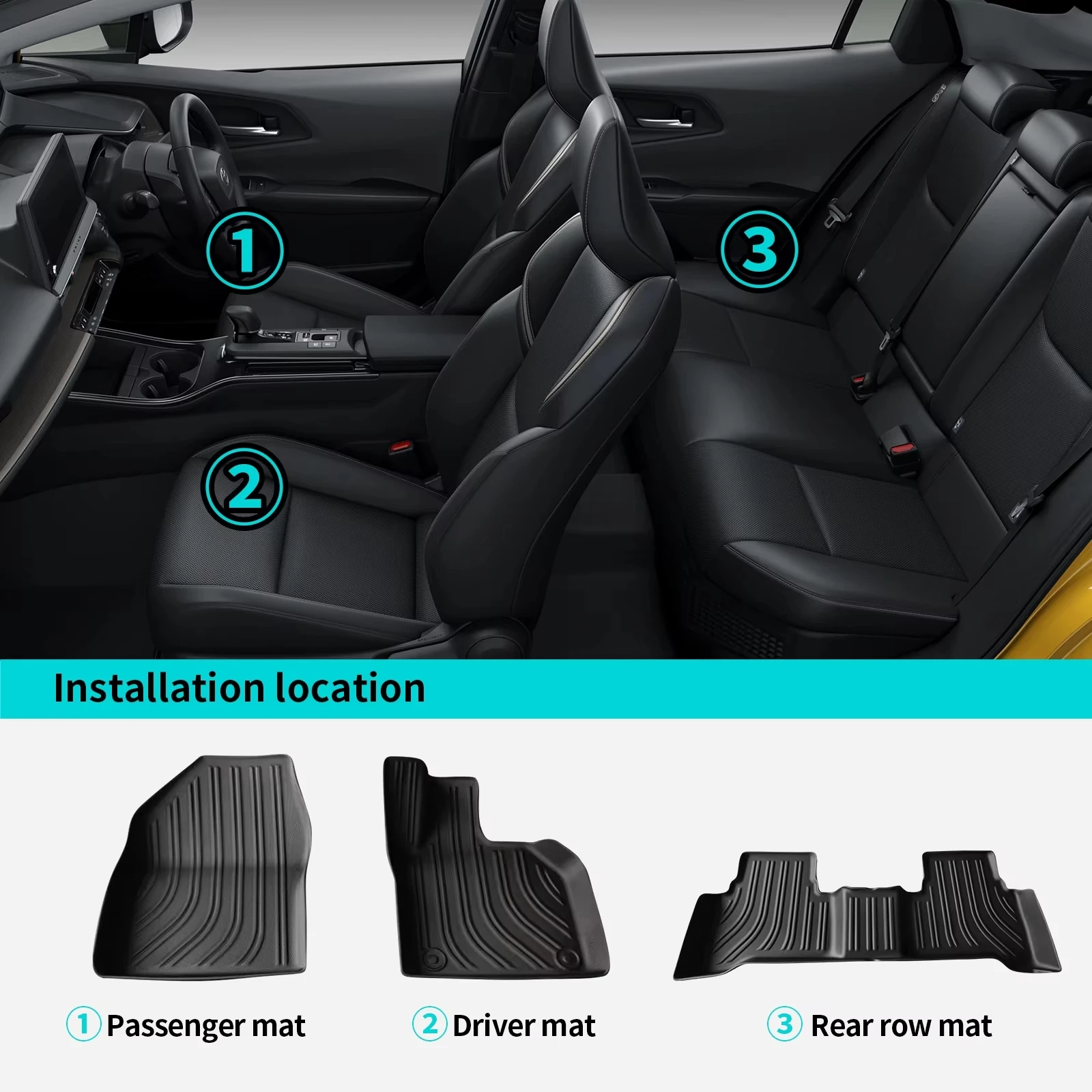 For Toyota Prius TPE Floor Mats & Cargo Liners, All Weather Backrest Mats Trunk Mat TPE Heavy Duty Waterproof Pad