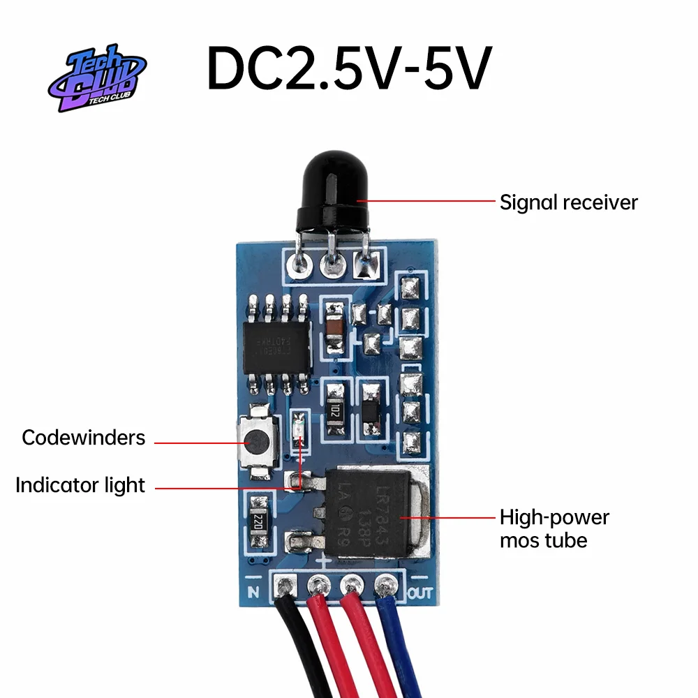 DC2.5V-5V DC5V-24V Infrared Remote Control 38KHz with IR Transmitter Receiver Module Power Supply Accessories