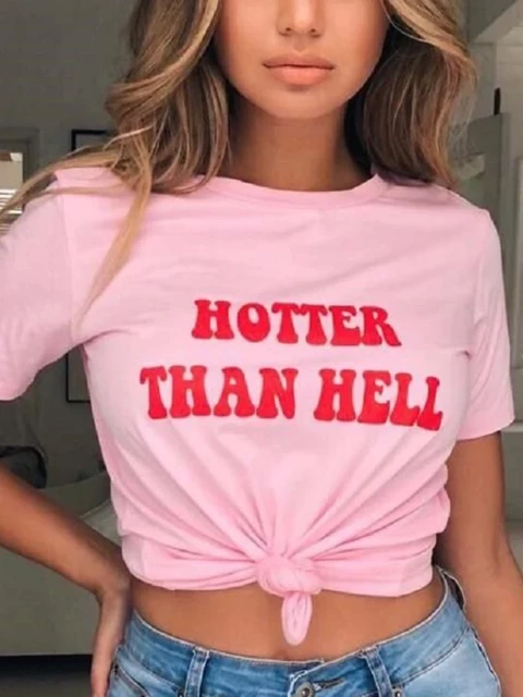 Women Pink Clothes, Hotter Hell Shirt, Hot Pink Shirts Women