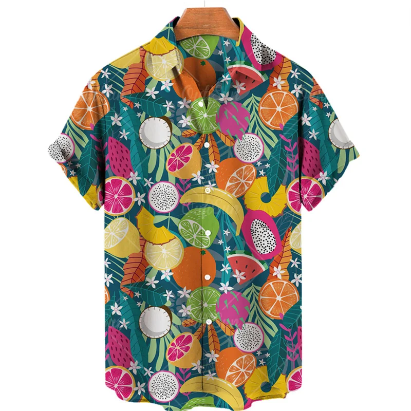 Pineapple Fruit Hawaiian Shirts Lemon 3d Print Shirts Men Fashion Blouses Casual Beach Camisas Summer Men's Vocation Lapel Shirt