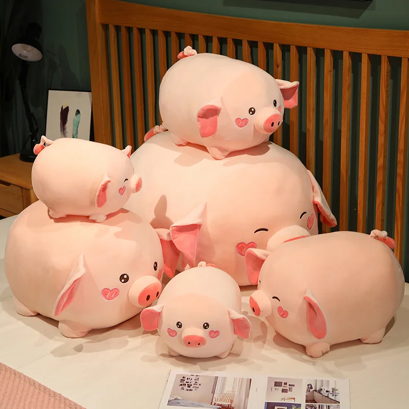 

Lovely Cartoon Animals Piggy Throw Pillow Cushion Kawaii Fluffy Soft Stuffed Fat Round Pink Pig Plush Toys for Girls Xmas Gifts