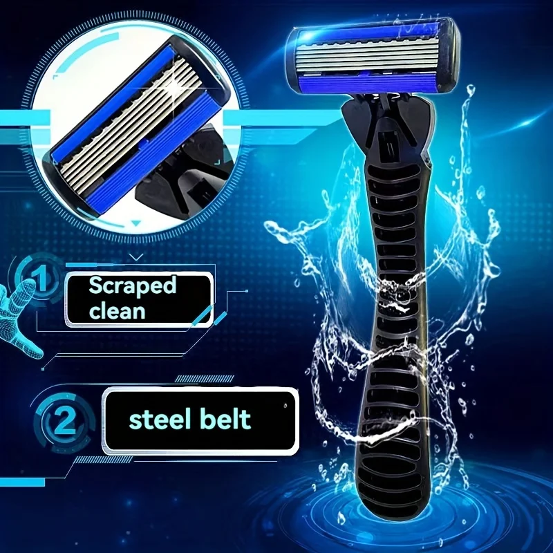 6-layer razor blade, men's stainless steel blade, classic water washed razor, sharp blade for clean shaving 4