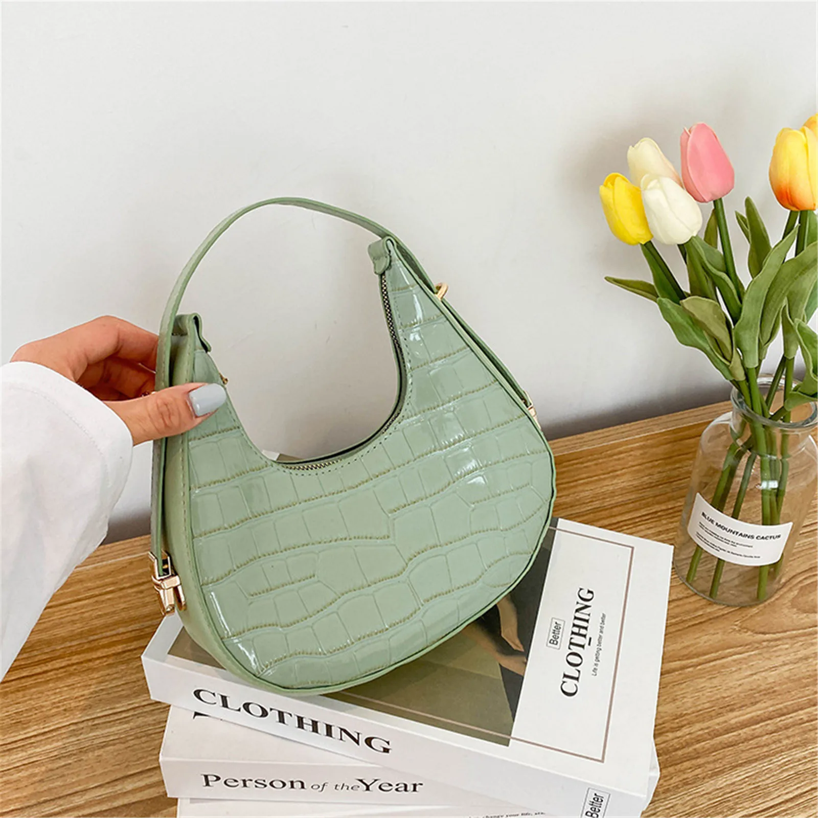 Fashion Stone Pattern Shoulder Bag - Green Color Option