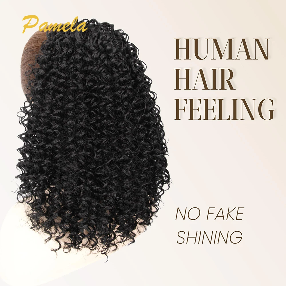 Drawstring Ponytail Extensions Human Hair for Women Long Curly Wrap Around Clip in Ponytail Natural Color Water Wave Ponytail