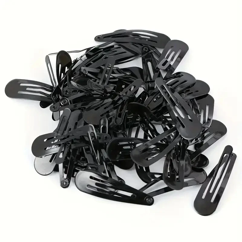 40-Pack Decorative Black Hair Clips - 2-Inch Metal Snap Barrettes