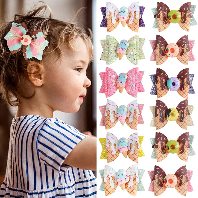 Sweet Ice Cream Hair Clips For Girls Glitter Bows Donut Hairpins Cartoon Daily School Barrettes Kids Headwear Hair Accessoires sharkbang kawaii milk bear 230 sheets memo pad notes to do list paperlaria daily check list notepad school office stationery