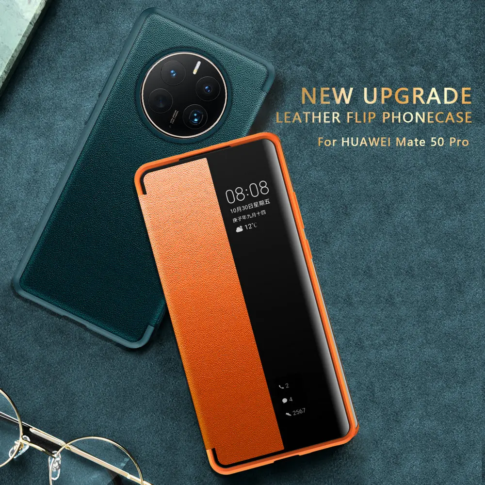 Роскошный Гладкий чехол MATE 50 Pro 60 из искусственной кожи с окошком,  Классический чехол-книжка для HUAWEI MATE 50 Pro 40 30 20, чехлы для  телефонов | AliExpress