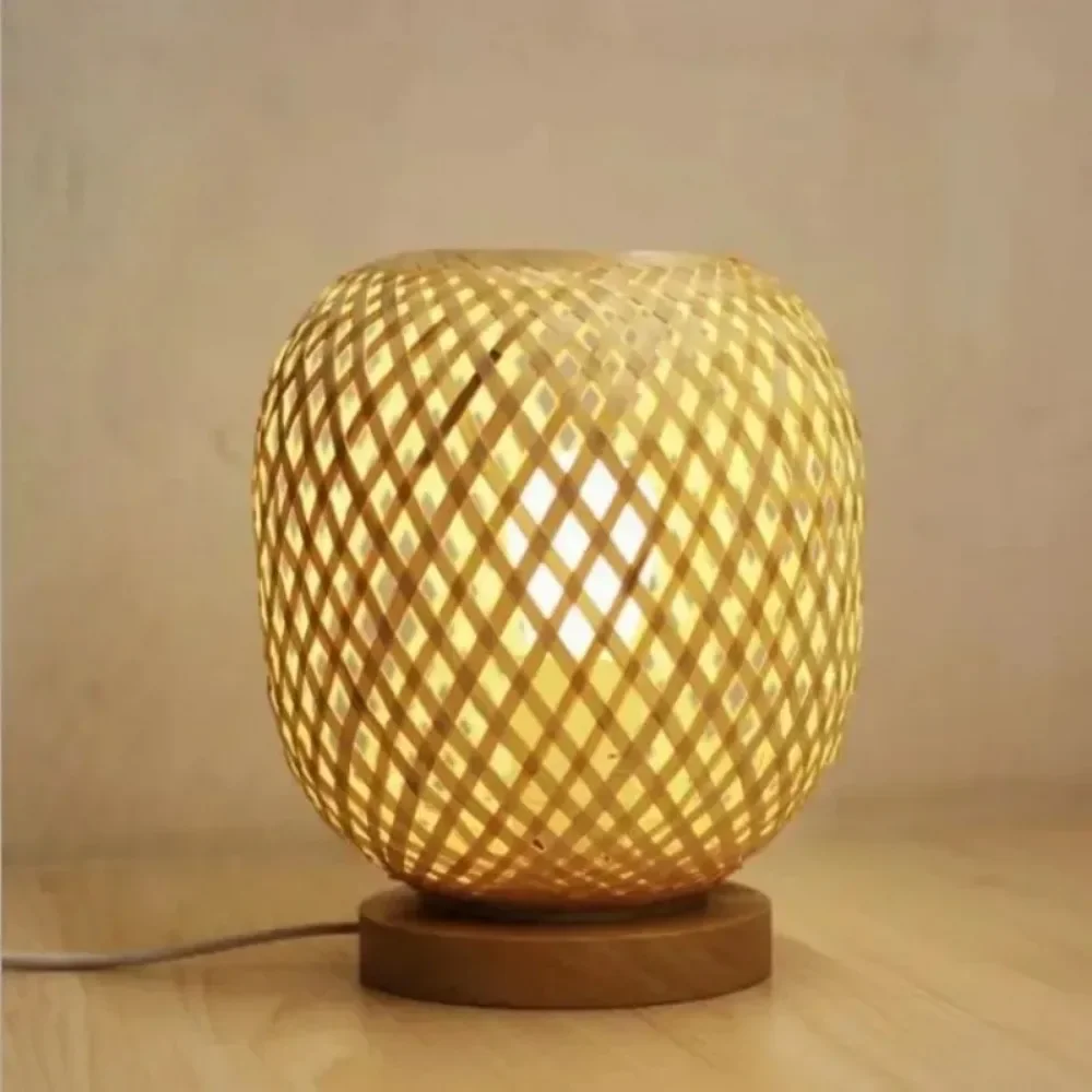 2Pcs Bamboo Woven Lamp Simple Bedroom Study Table Lamp Bedside Table Lamp Bamboo Decoration Desktop Decoration Table Lamp