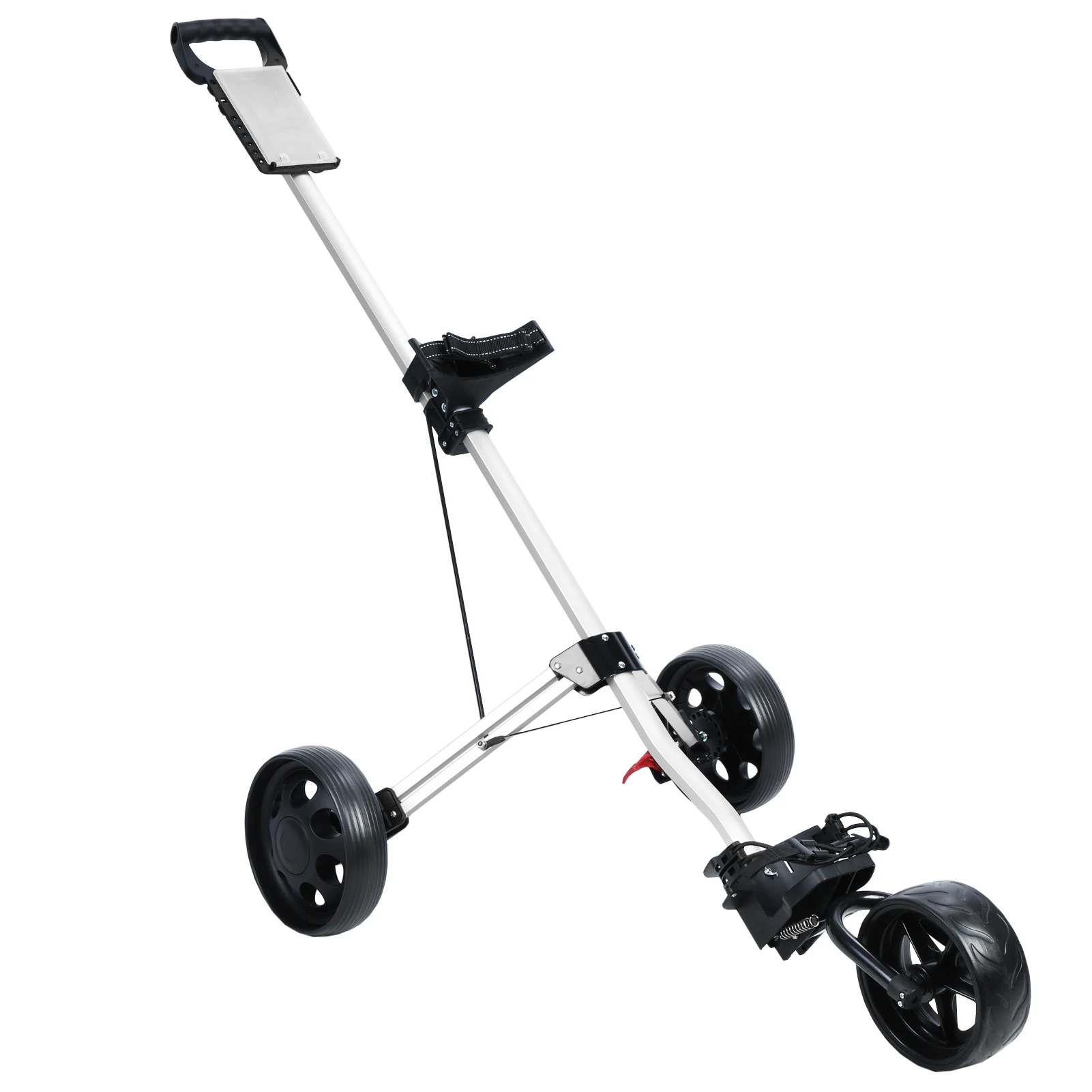 3 Wheel Golf Push Cart, Foldable Walking Golf Cart with Foot Brake Mechanism, Tee Holder, Scorecard Board, Scorer and Ball