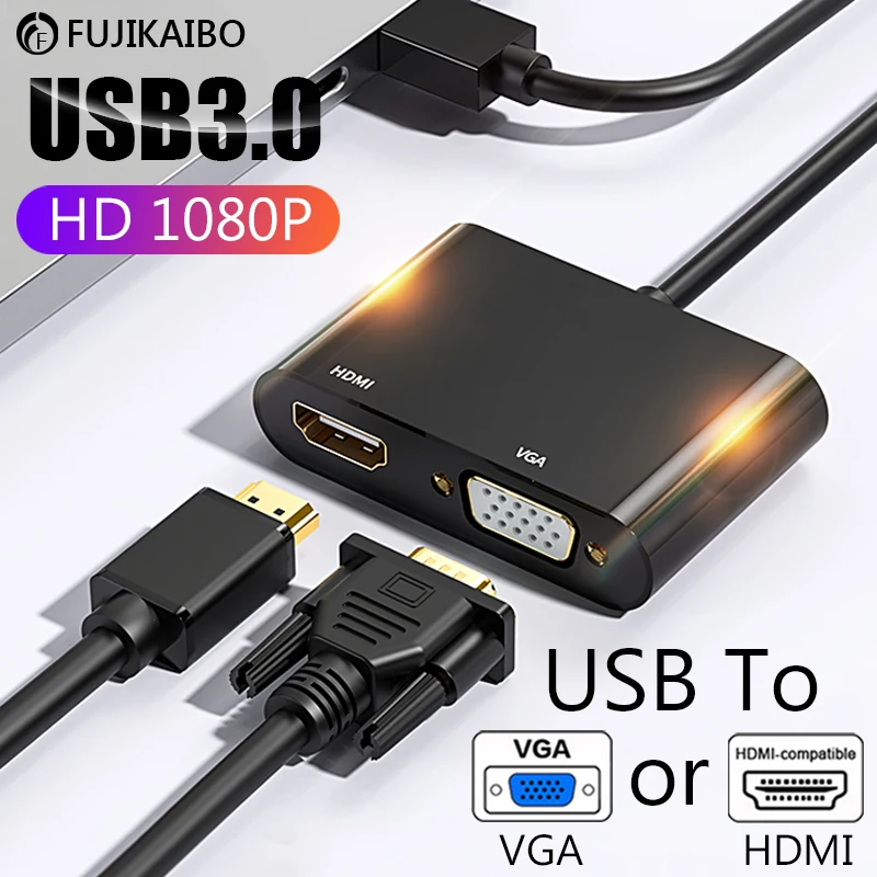 2 in 1 USB 3.0 To HDMI-Compatible Or VGA Converter HD 1080P Adapter Cable Male Female On The For Windows PC Display Monitor |