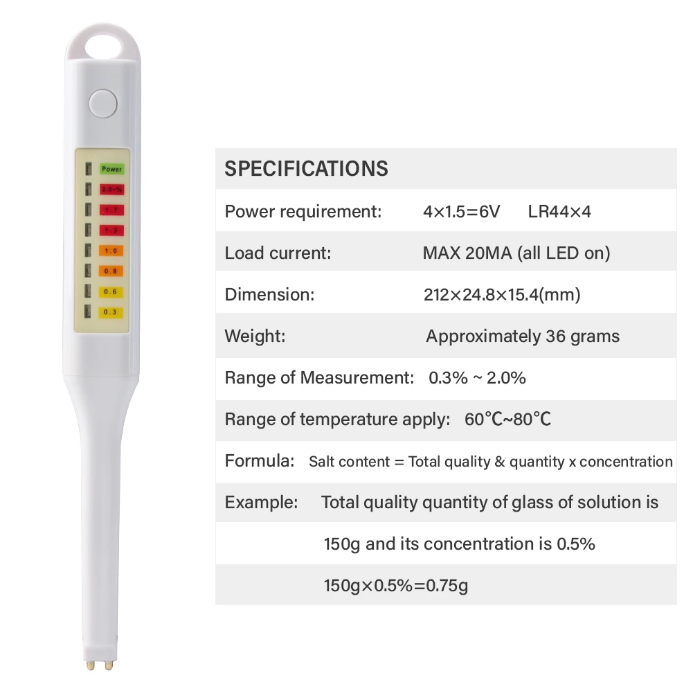 Professional Food Salinometer 0.3%-2.0% Salt Analyzer Salinity Concentration Met
