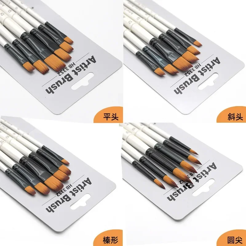 

6 Pcs/set Nylon Hair Brush Pearl White Wood Pole for Oil Paint for Hair Watercolor Brush for Beginners Art Paint Brush