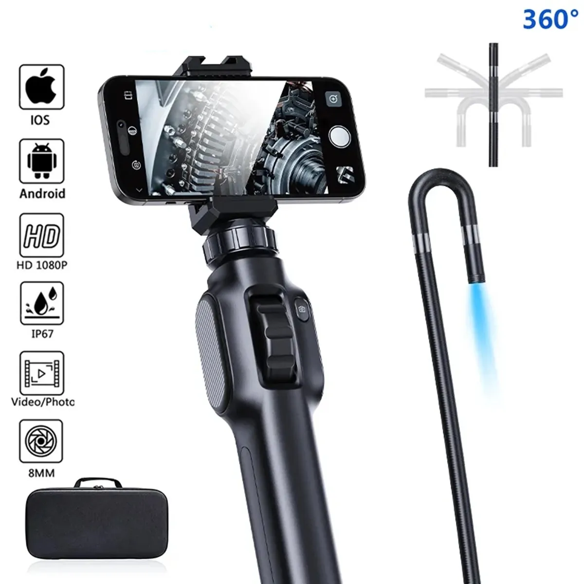 

2 МП 1080P 7,9 мм для телефона Android ISO двухсторонний шарнирный Поворотный на 180 градусов рулевой OTG эндоскоп USB Android CMOS Бороскоп