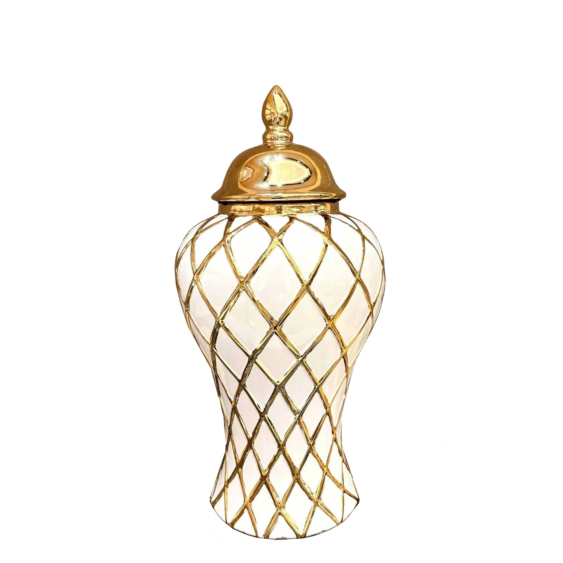 Geometry Gold Diamond Check General Can Ceramic Ginger Jar Flower Vase Porcelain Craftwork Sealed Storage Tank Home Decoration 6