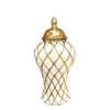 Geometry Gold Diamond Check General Can Ceramic Ginger Jar Flower Vase Porcelain Craftwork Sealed Storage Tank Home Decoration 6