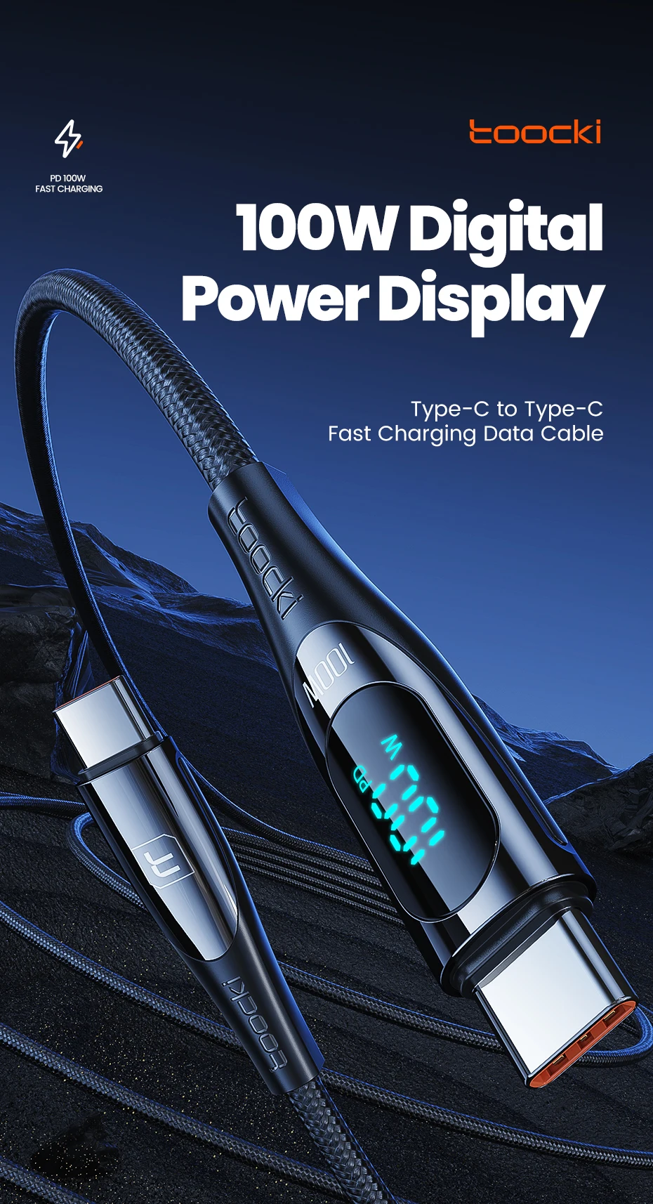 PD 100W Cable USB Type C to USB C 6A Fast Charging Cord Data Wire for Huawei P40