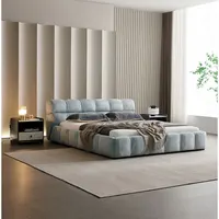 Lit double en tissu minimaliste moderne, chambre à coucher principale italienne, lumière de luxe, design 6