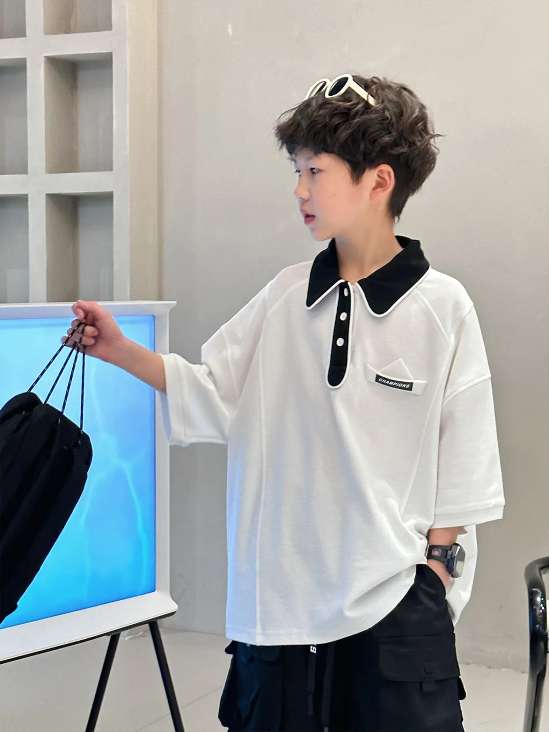 

Summer Kids Clothes Streetwear Turn Down Collar T Shirt Short Sleeve Tops Tees Boys Girls Clothes 100%Cotton T Shirts Children