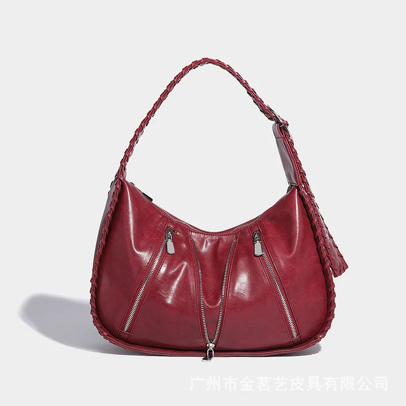 Retro Women's Satchel Hobo PU Leather Shopping Fashion Solid Designer Armpit Bag Casual Double Pocket Hand Underarm Bag