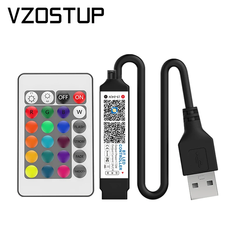 DC12V/24V RGB Bluetooth Music Smartphone APP 3 Key LED Light Controller, 20  Key IR Remote Control