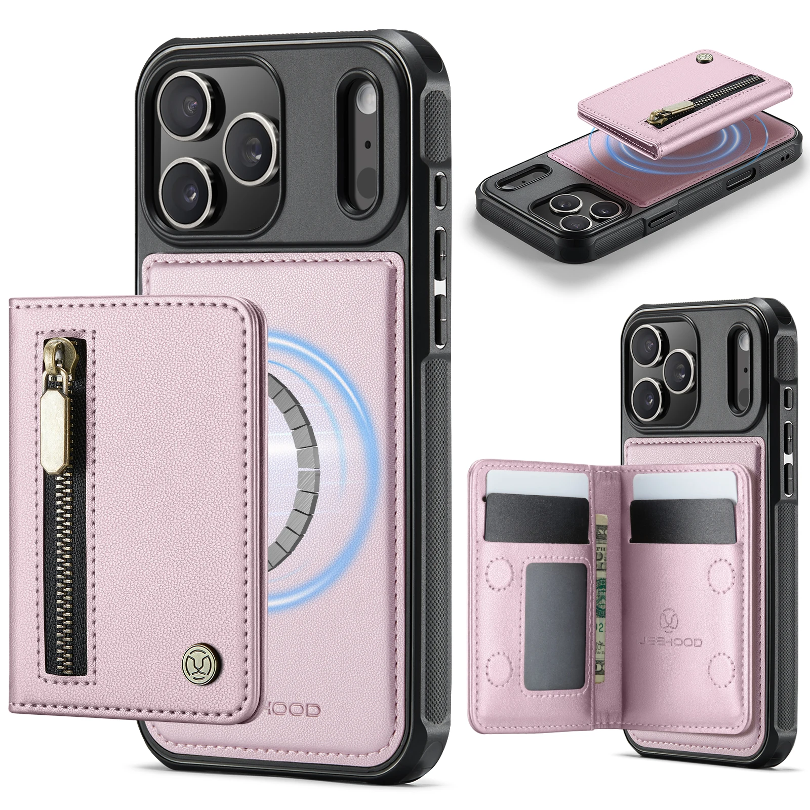 Premium 2-in-1 Detachable RFID Zipper Magnetic Leather Wallet Case