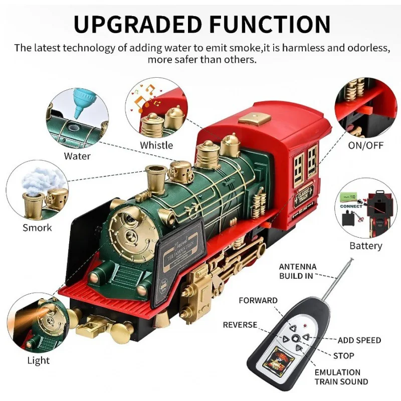 Remote Control Track Train Car Simulation Water Steam Locomotive Playset With Smoke Simulation Model Electric Rail Train Model 2