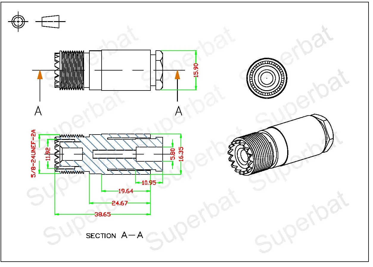 UHF Female RF Coaxial Connector for RG58 RG400 Cable