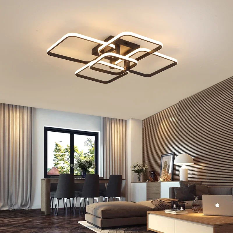 

Modern Led Chandelier for Living Room Bedroom White/Black Rectangle Acrylic Aluminum Kitchen Ceiling Chandeliers AC85-265