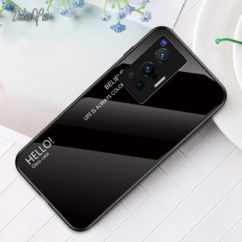 X80 Pro Plus Custodia DECLAREYAO Custodia rigida in vetro per VIVO X70 X60 X50 X30 X27 X23 X20 X9 S Custodia in silicone Ultra sottile Tempere_voghion.com