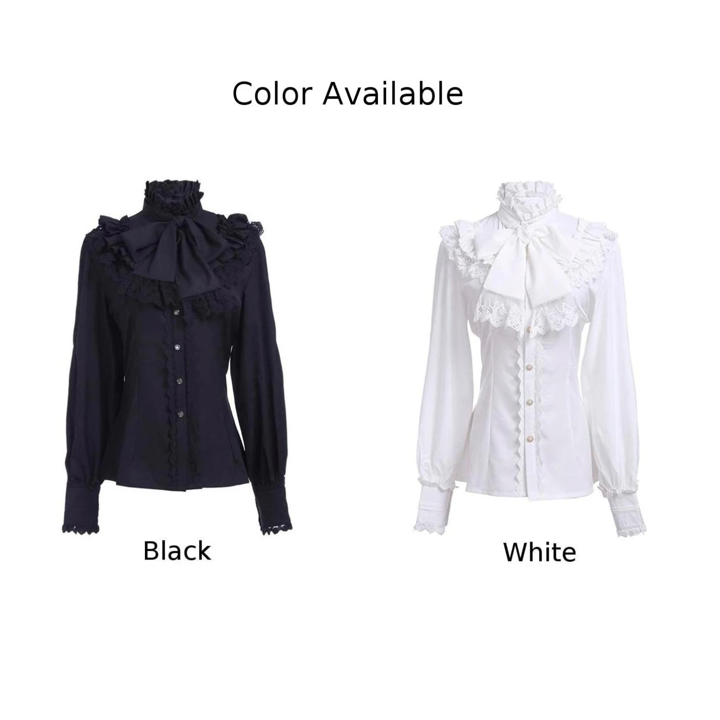 New Vintage Victorian Ruched Lace Shirts And Blouses Gothic Lolita Long-Sleeve Ruffles Solid Black White Tops Shirt For Women