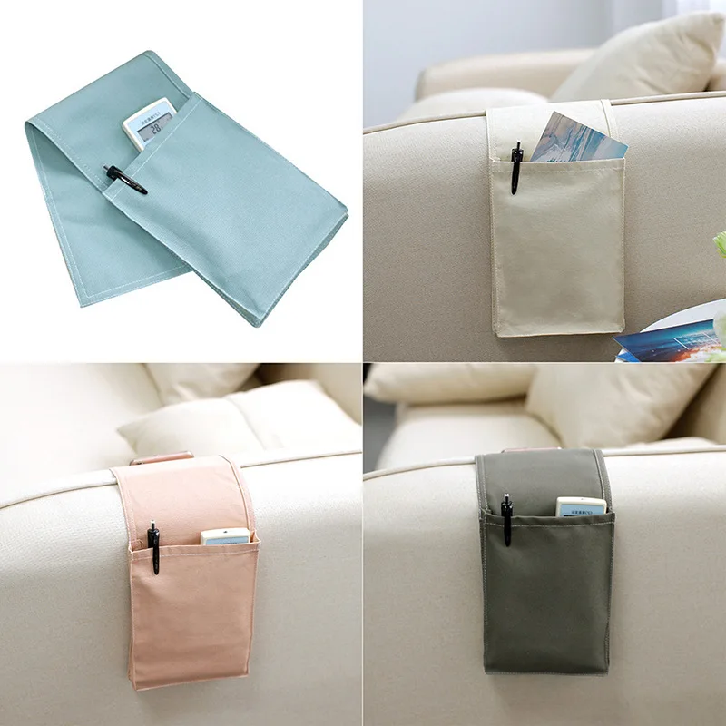 Cotton Linen Bedside Storage Organizer Hanging Bag with Pockets for Remote Control Bed Sofa Desk TV Holder Home Organizer