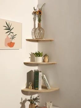 Wall Corner Shelves Wood Floating Wall Shelf Round End Wall Mounted Floating Corner Shelf for Bedroom Living Room and Kitchen 2